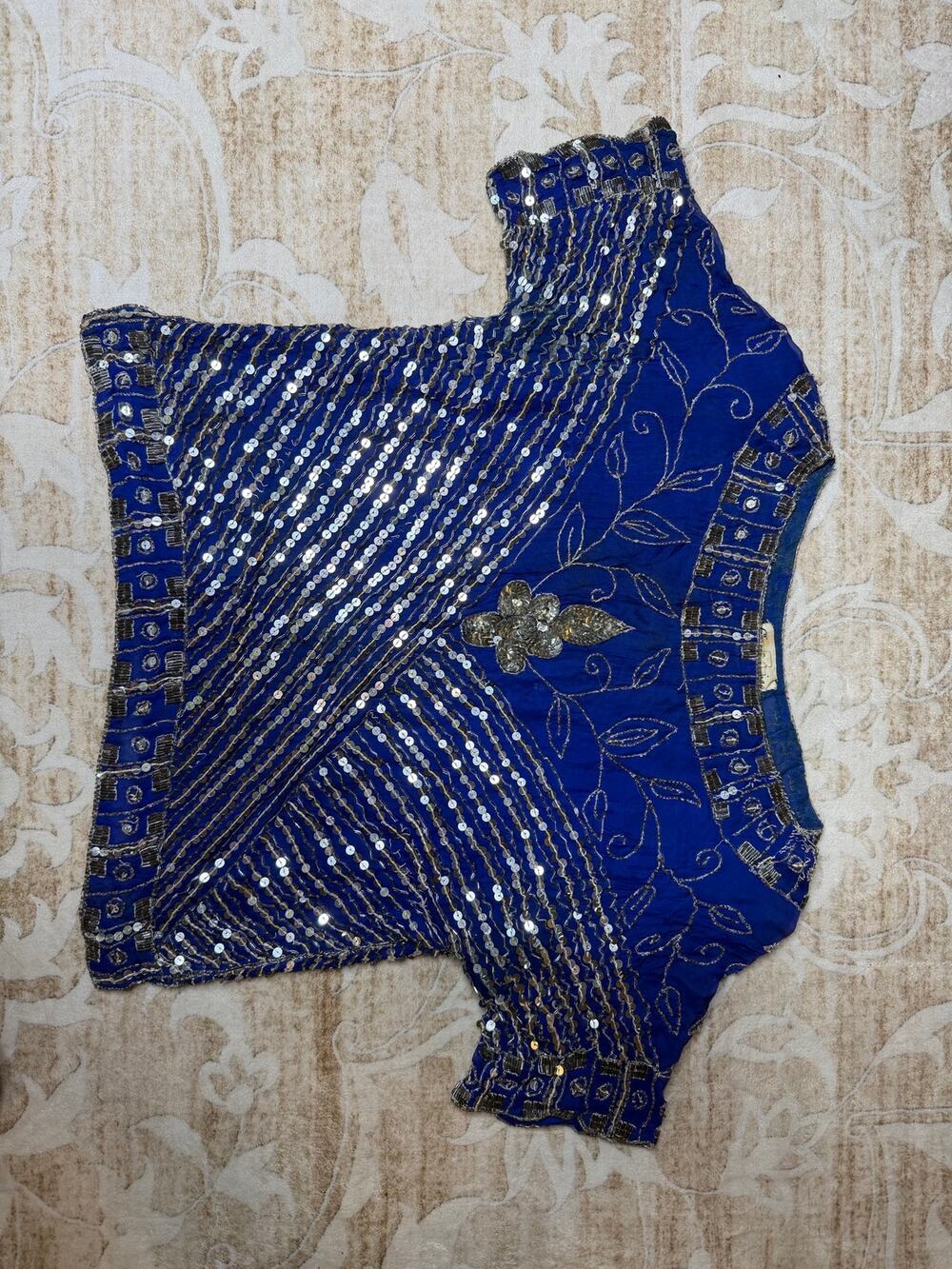 1980s Exclusive Beaded Royal Blue Silk Top